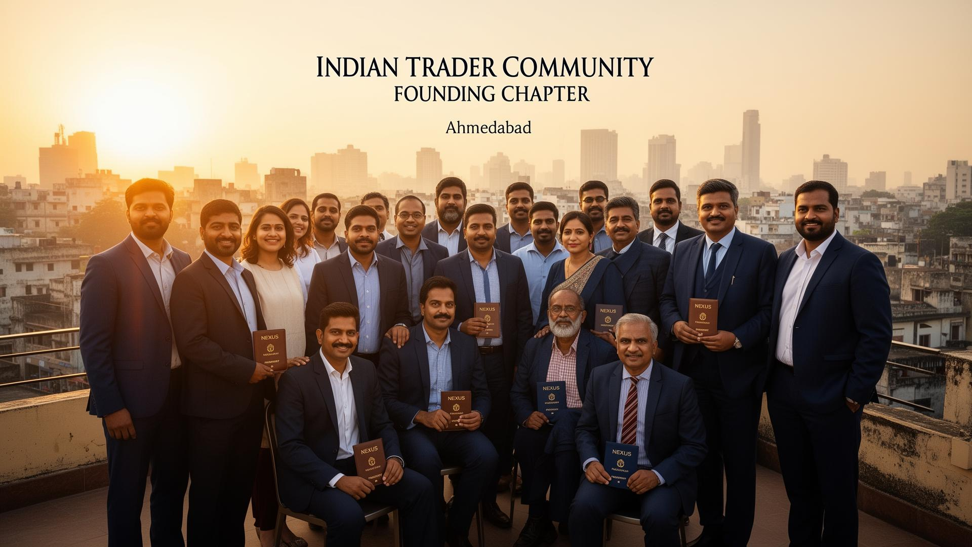 Founding members of the Nexus Ahmedabad Chapter holding their Nexus passports